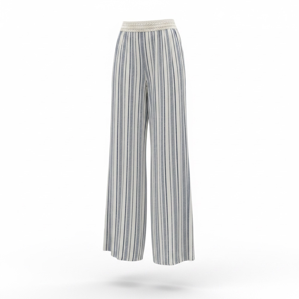 Beach Lunch Lounge Striped Wide-Leg Pants with Crochet Waistband Women